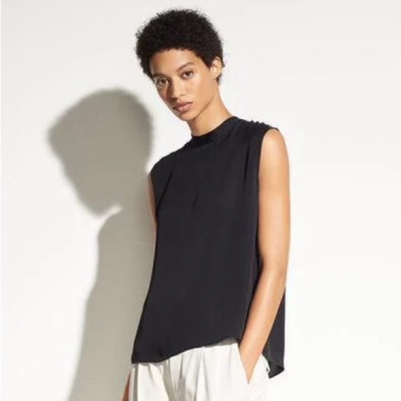 Vince Sleeveless Mock Neck Silk Blouse in Black - Picture 4 of 4